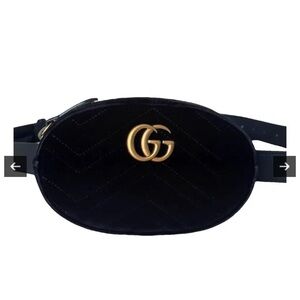 Gucci Black Velvet Oval Fanny Pack Marmont GG AUTHENTIC